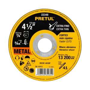 DISCO CORTE FINO DE METAL 4-1/2'' 1MM PRETUL